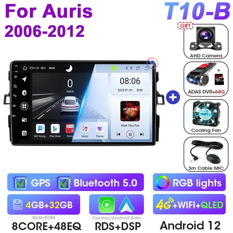 Android 12 Car Radio For Toyota Auris E150 2006 -2012 GPS Carplay Auto 2 Din DVD Stereo Intelligent Systems Smart Autoradio