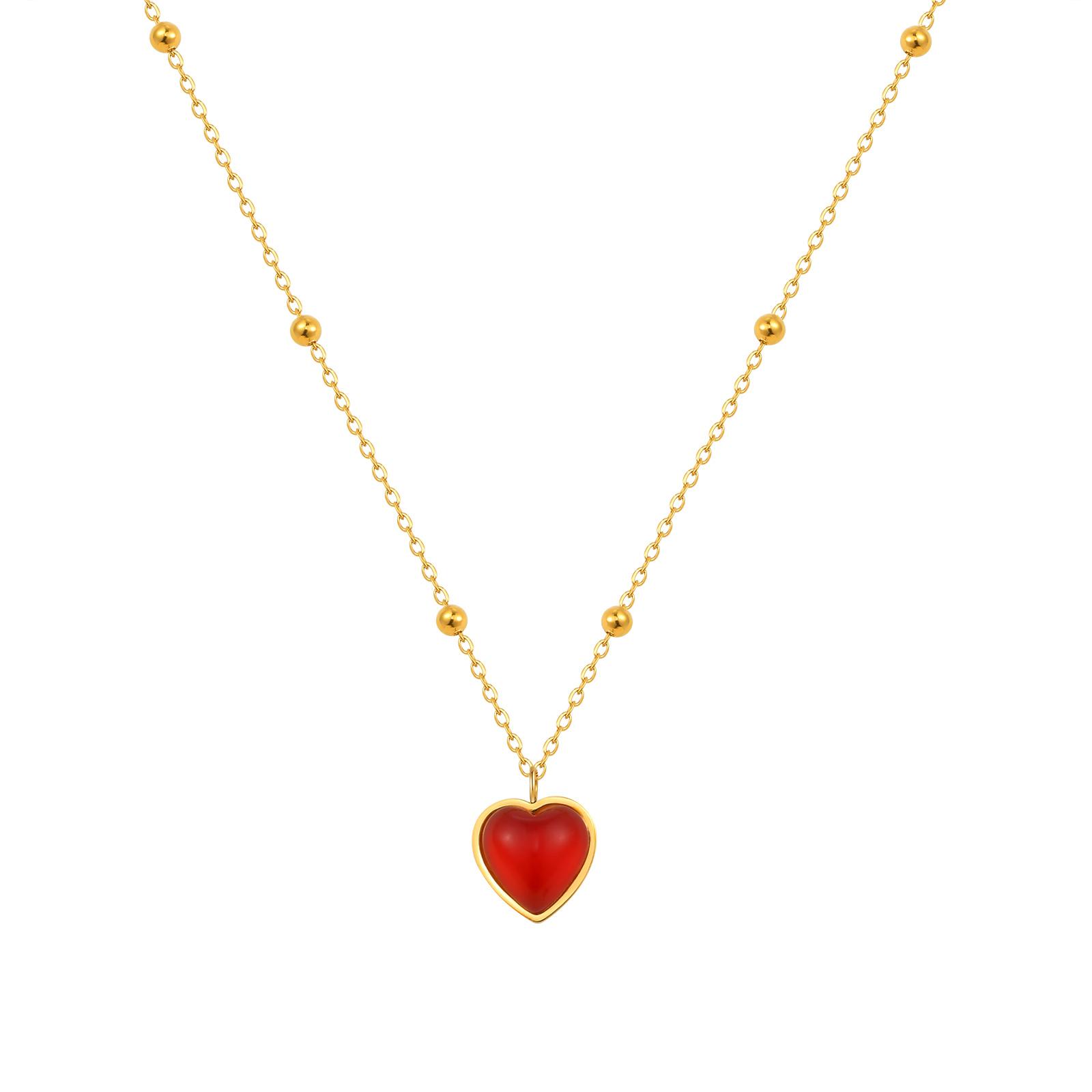 

Vnox Red Heart-shaped Pendant Necklace For Women Luxury High Quality Stainless Steel Bead Chain Collar Charms Jewelry Gift