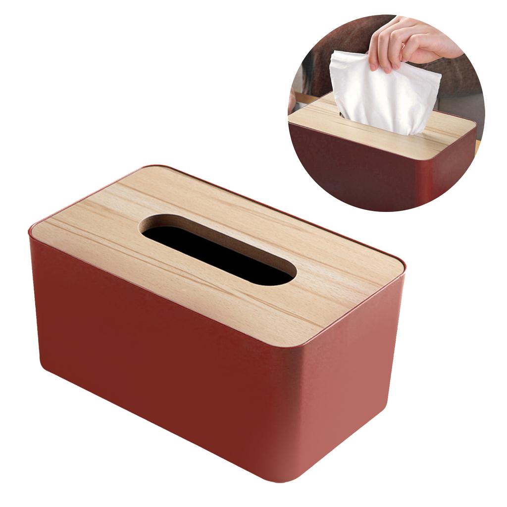 Desktop Tissue Box Rectangular Plastic Tissue   Box Cover with Wooden Lid for Home