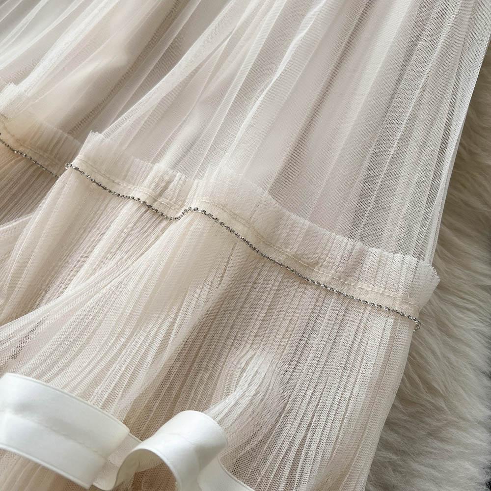 Spring Super Mesh Skirt Women's Medium Length Pleated Cake Skirt Elastic High Waist A-Shaped Large Swing Skirt Umbrella Skirt