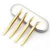 Gold Color Stainless Steel Eyelash Extension Tweezers Curved Straight Lashes Tweezer Eyelashes Nail Makeup Tools