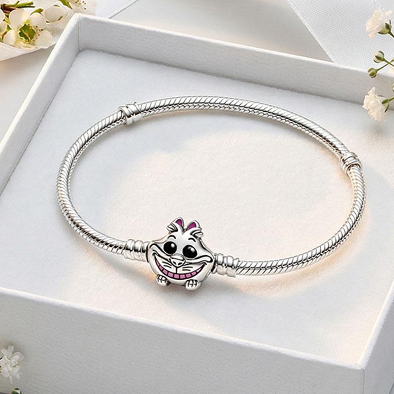 DSN Alice in Wonderland Cheshire Cat clasp Bracelet 925 Silver Snake Chain Bracelet Women luxury Jewelry Gift 16cm белый