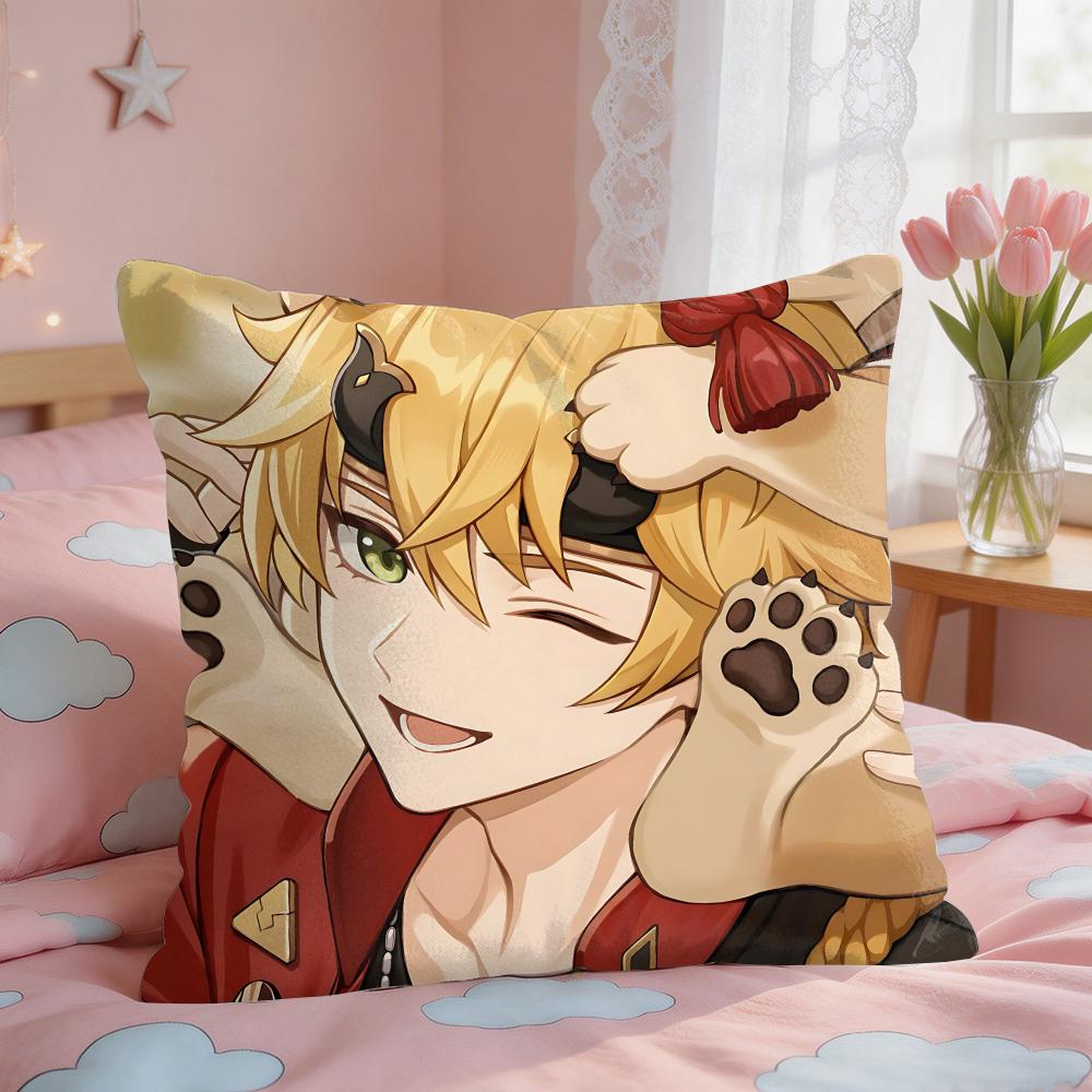 Thoma Genshin Impact Cushion Cover Square Short Plush Pillow Case Living Room Sofa Home Decor Funda X