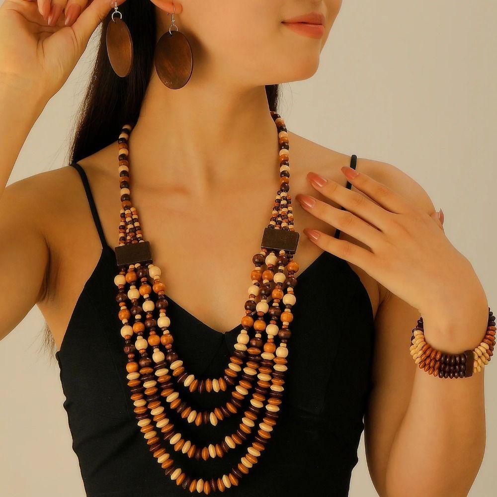 Ethnic Style Vintage Boho Bib Beads Colorful Geometric Beaded Necklace  Women Party Accessories