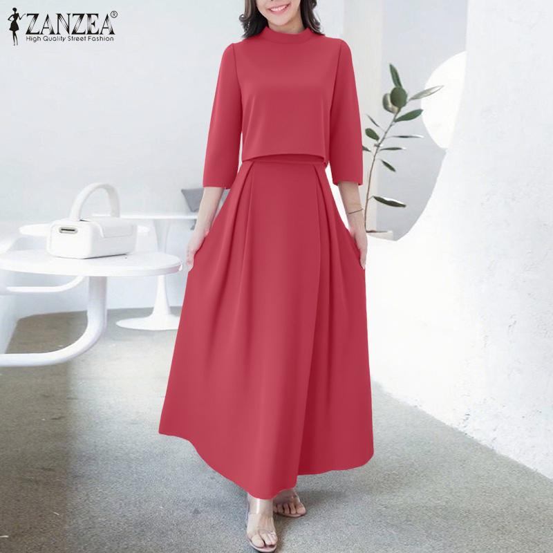ZANZEA Women 3/4 Sleeve Blouse and Skirts Summer Two Piece Suit Sets