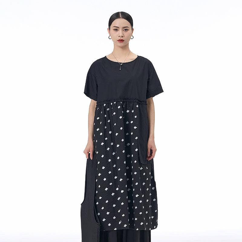 

Polka Dot Patchwork Short Sleeve Slimming Long Dress - Plus Size Women s 2026 Summer European & American Trend. One Size