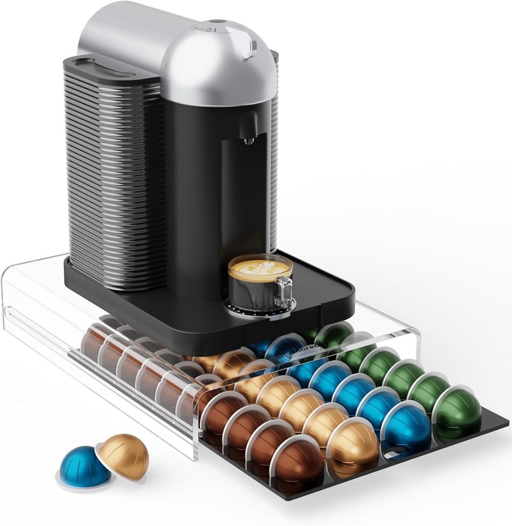 Aufbewahrungsschublade für Nespresso Vertuo Kaffeekapselhalter für die Arbeitsplatte Acryl Kaffee-Kapsel-Organizer - 40 Kapseln