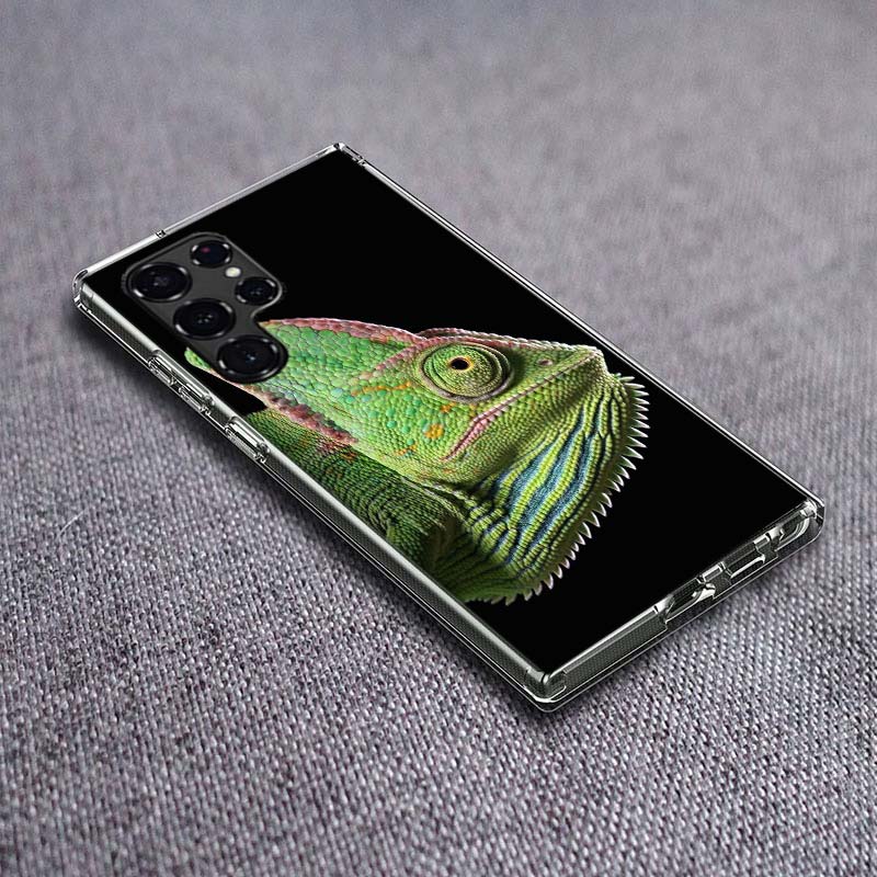 Chameleon Funny Wildlife Phone Case For Samsung Galaxy S24 S23 S21 S20 FE S22 S26 Ultra S25 Edge S10 Plus Cover Clear TPU Capa S
