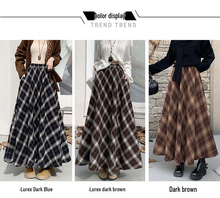 Thickened Warm Wool Retro Plaid Umbrella Skirt - 2025 Autumn/Winter Collection