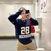 Oversized V-Neck Numeric Knit Sweater Men Women Casual Streetwear Loose Fit Pullover 2026