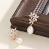 Full Diamond Flower Earrings with Delicate Pearl Pendant Stud Earrings