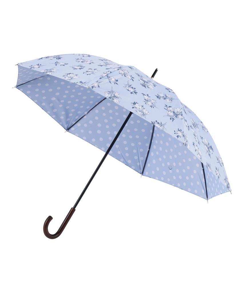Estaa Sun and Rain Long Floral and Dot Heat Sun UV Pale Sky (Esta) Women's Parasol, Umbrella, Umbrella, Pattern, Shielding, Protection, Cut, 55cm,