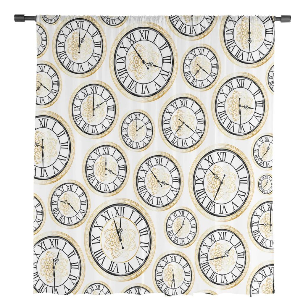 Clock Lotus Flower Sheer Curtains For Living Room Bedroom Tulle Curtain For Kitchen Voile Curtain Blind Panels