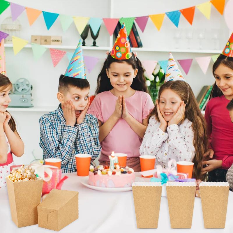 24Pcs Kraft Paper Popcorn Boxes Container Birthday Party Movie Night Fries Cup Snack Buckets Wedding Favors Gift Box Supplies