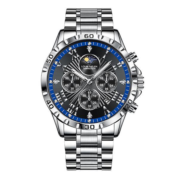 LOUIE JUELEN  45MM Men's Business Coin Alloy Case Wristwatch Pointer Simple Multi-Function Luminous Waterproof Quartz Watch