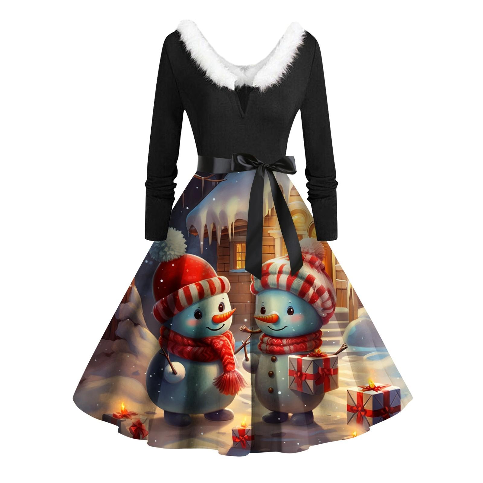 

Жіноча вінтажна вечірня сукня домогосподарки з різдвяним принтом 1950-х років з довгим рукавом M