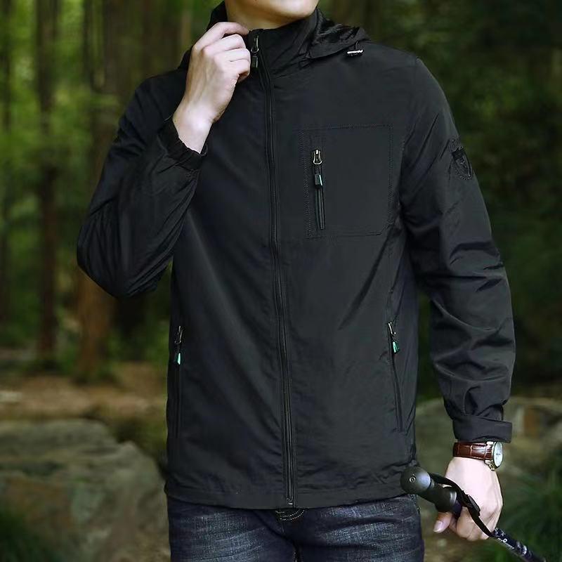 Men s Lightweight Detachable Hood Jacket: Spring/Autumn Multi-Pocket Workwear for Outdoor Casual Wear 3XL чёрный