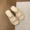Evening Breeze Gentle Slippers Women's 2025 Summer New French Silver Sandals Seaside Beach Thick Heel Bow Women's Shoes