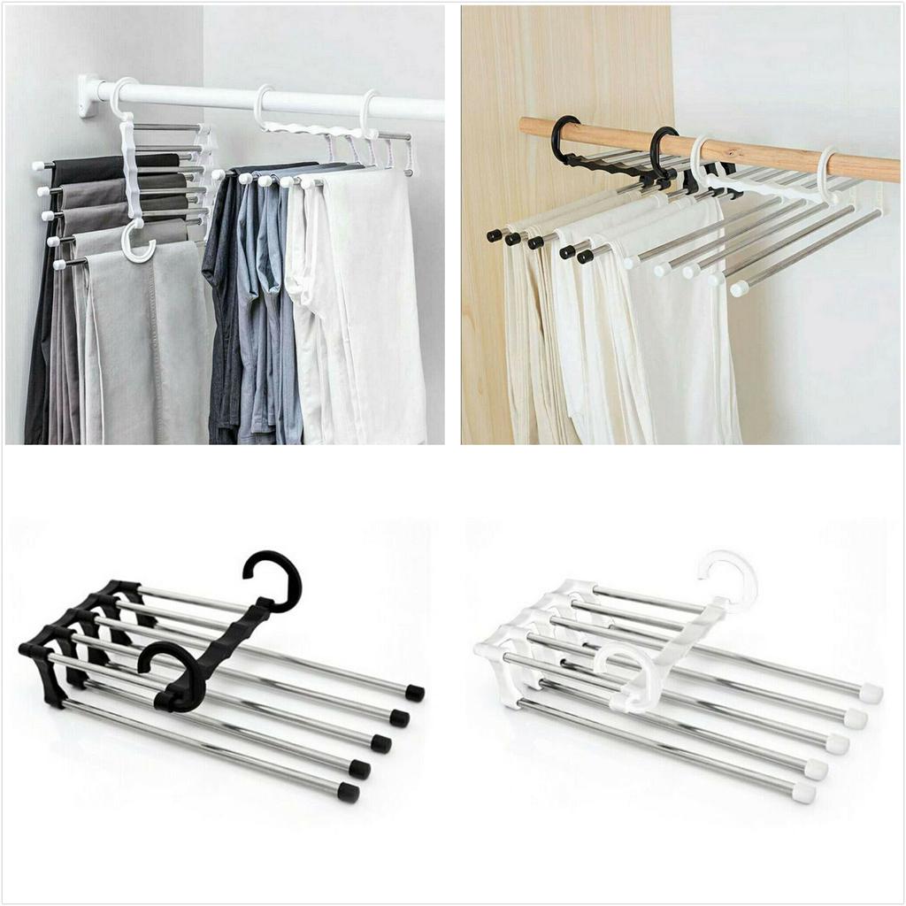 Est Multifunction 5 In 1 Pant Rack Shelves Stainless Steel Clothes Hangers Multi-functional Wardrobe Magic Hanger