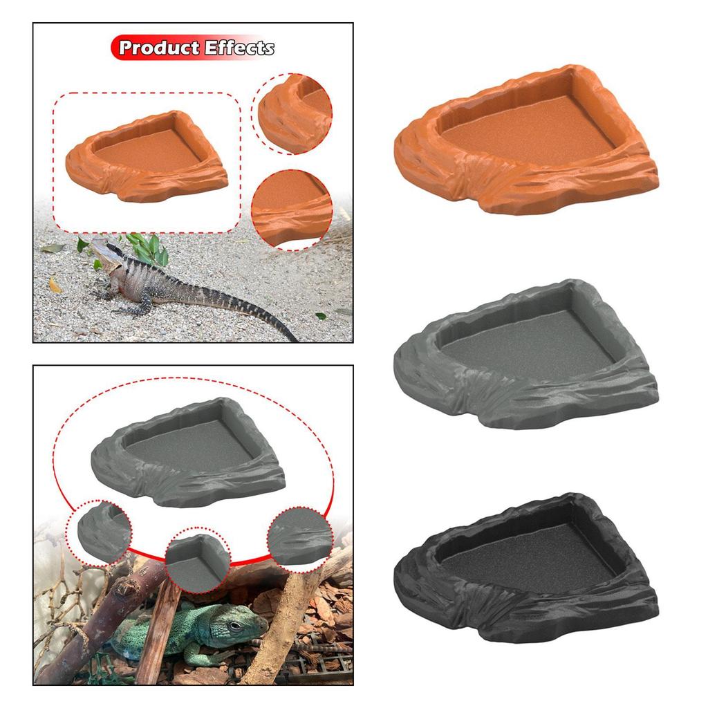 Reptile Water Dish Reptile Bathing Pool Space Saving Mimic Rock Pattern Sturdy Food Plate Drinking Bowl for Bearded Dragons