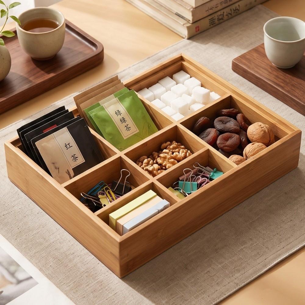 Square Shape Divided Nut Tray 6 Grid Lidded Dried Fruit Container Home Party Serving