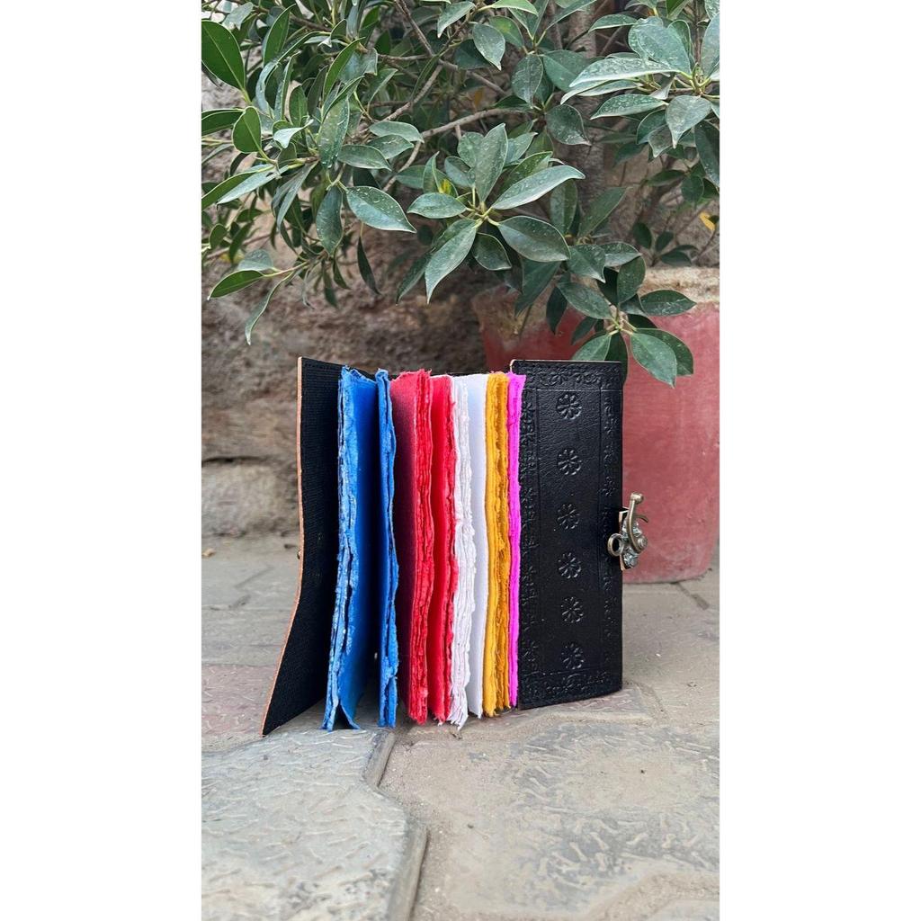 Triple Moon Leather Journal: Embossed Stone Diary, Colorful Paper