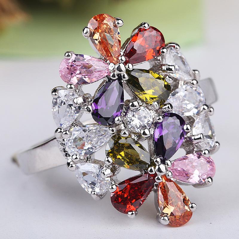 Colorful Zircon Ring Aaa Zircon Ring, High-End Ring Ring.