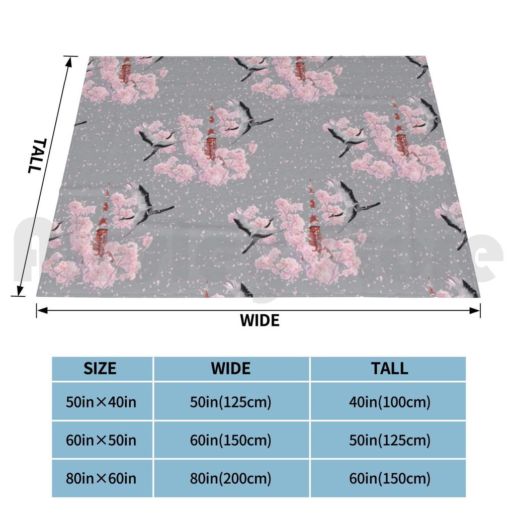 Cherry Blossom & Cranes-Grey Blanket For Sofa Bed Travel Cherry Blossom Sakura Cherry Blossom Cherry Blossom