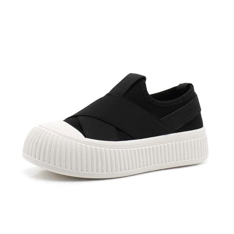 

[ShinoSei] sneakers platform 4cm UP ladies for women slip-ons shoes shoes No strings (black, japanese shoe size dimensions, adult, numbers, 23.0 cm)