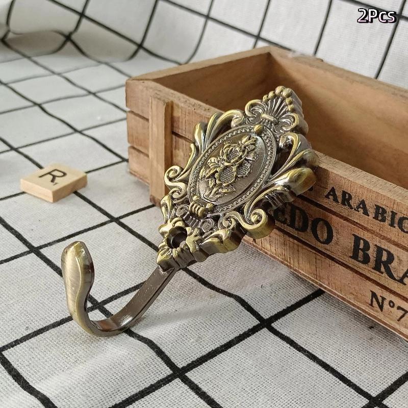 2Pcs Rose Pattern Vintage Bronze Gold European Zinc Alloy Curtain Holdbacks Decoration Hook Wall Hooks For Cloth Hat Drapery