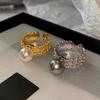 Trendy Geometric Design Open Ring With Elegant Silver Gray And Pearl For Women