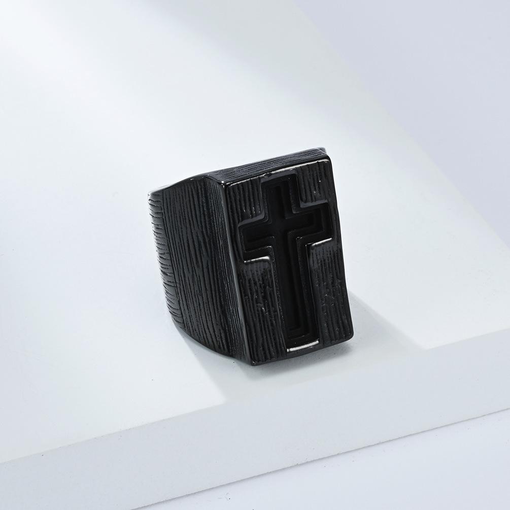 Gothic Punk Men's Ring Oversized Stainless Steel Cross Signet Ring Hip Hop Streetwear Statement Jewelry Bold Gothic Ring for Him