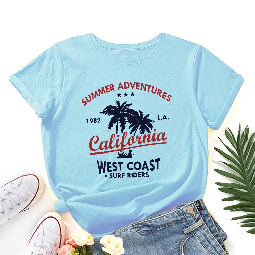 

Женские футболки свободного кроя с круглым вырезом и короткими рукавами с принтом в виде кокосовой пальмы и надписи 3XL светло-синий