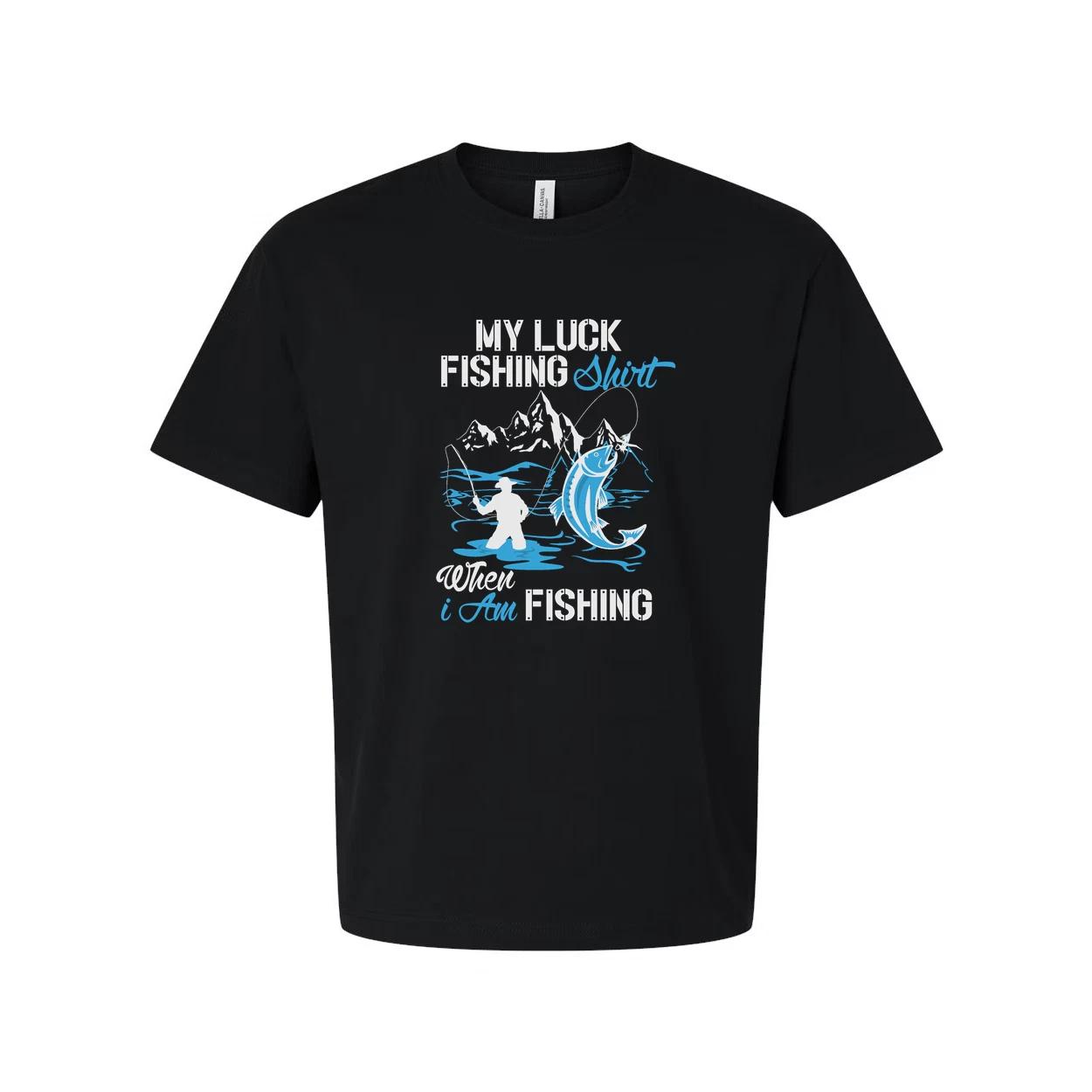 Unisex My Luck Fishing Graphic Tee With Mountain Scene And Angler Silhouette Des 4XL