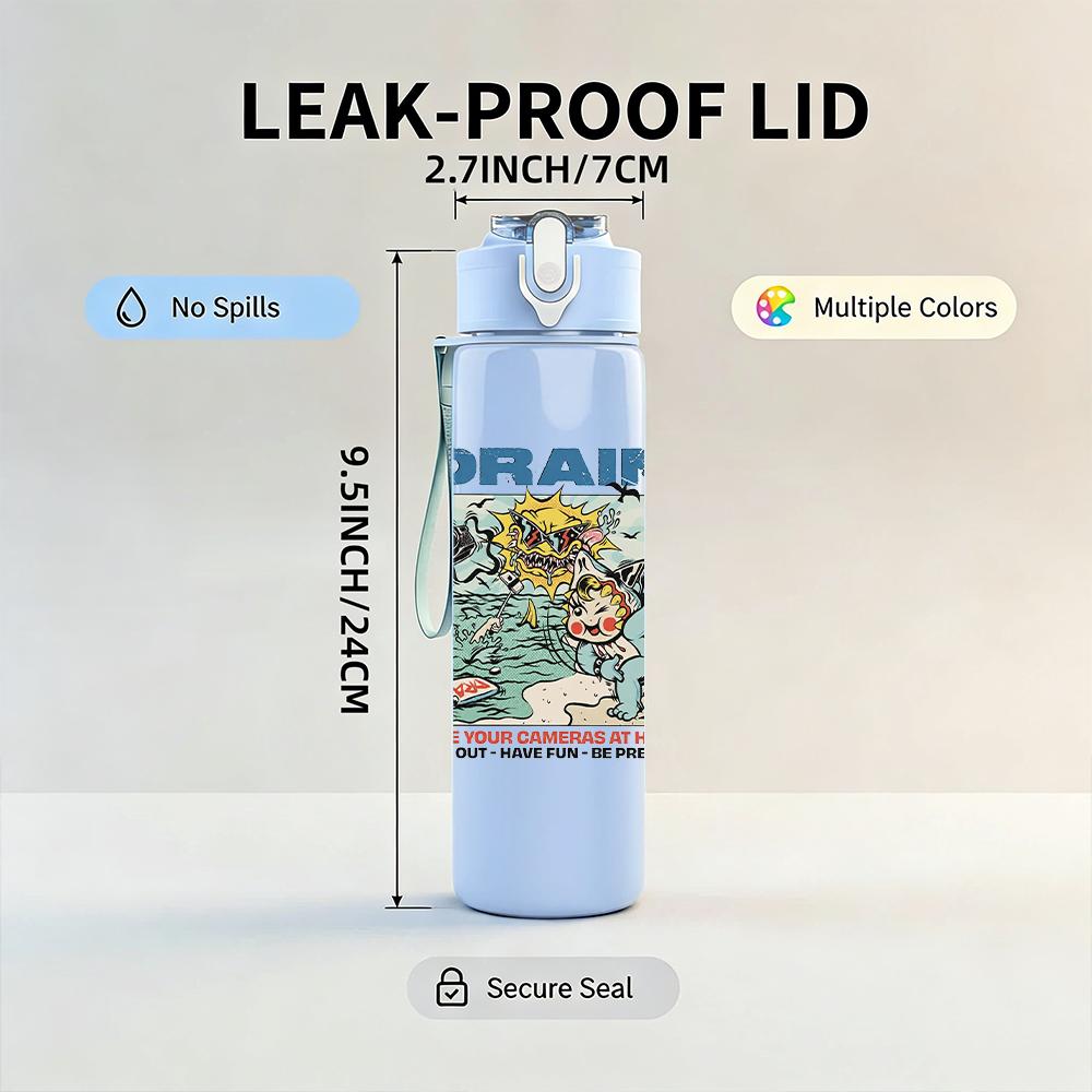 1PC Drain Retro Comic Colorful Collage Print 750ml Portable Sports Water Bottle Leakproof Gym Outdoor Travel Drink Cup