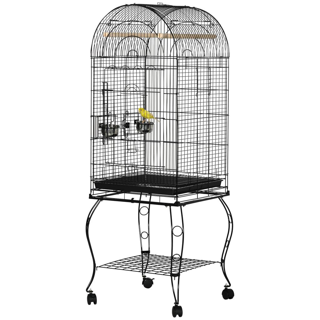 Cușcă pentru Păsări și Canari, Volieră cu Roți din Metal Negru 51x51x153 cm
