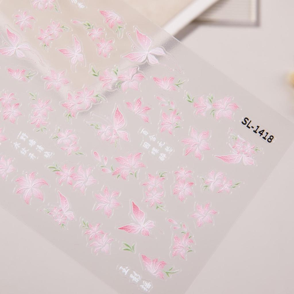 5D Embossed Pink Flower & Butterfly Nail Art Stickers - Charming DIY Nail Decals