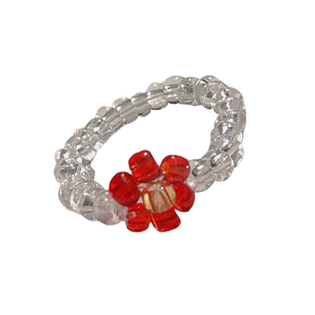 Fashionable Beaded Rings Accessory Adjustable Elastic Design Flower Rings Jewelry for Young Women and Craft Lovers