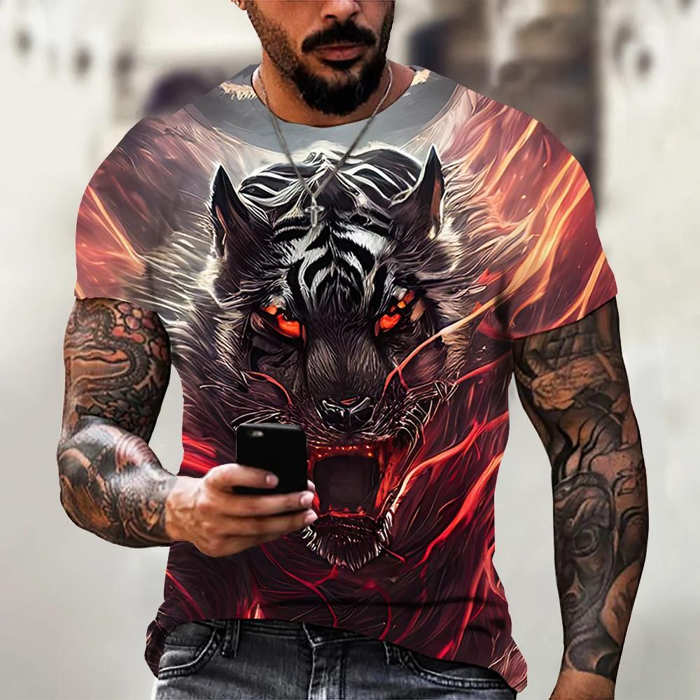 Tiger Fighting Animal Beast Fierce 3d Print T Shirt Summer Men's Short Sleeve Tops Tees Men's Designer T-shirts