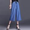Women's Summer Tencel Denim Wide-Leg Pants - Ice Silk, Nine-Point, Plus Size
