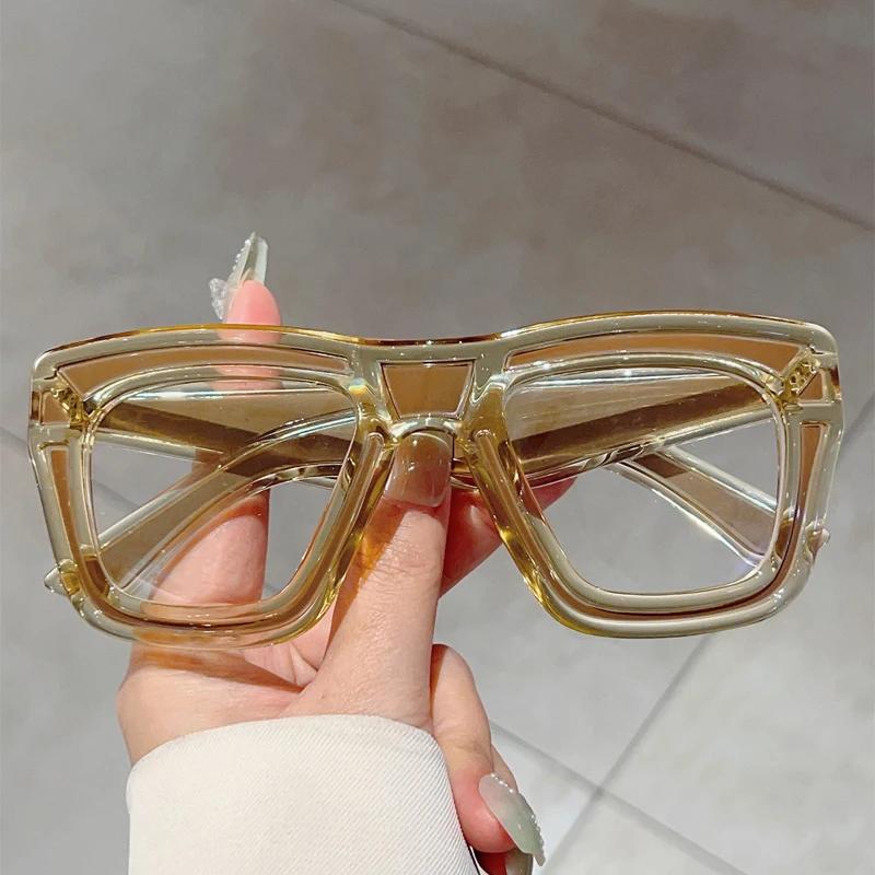 Oversized Square Glasses New Fashion Patchwork Rim Blue Light Blocking Optical Frames Ins Trendy Stylish Decor Eyeglasses