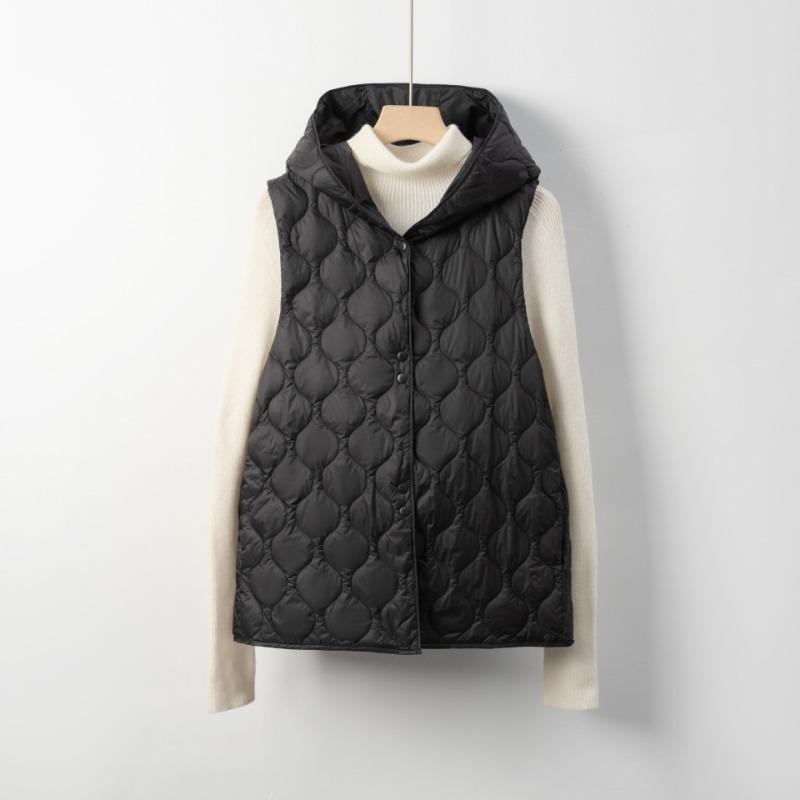 Pinghu new national standard 90 down light vest women's minimalist style new hooded thin autumn and winter sleeveless down liner