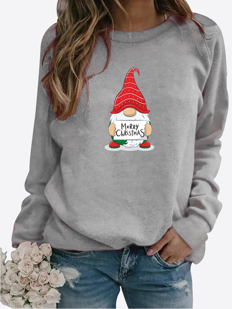 Autumn and Winter Women's Christmas Theme Printing Sweater Round Neck Long Sleeve Casual Sweatshirt Plus Size Top