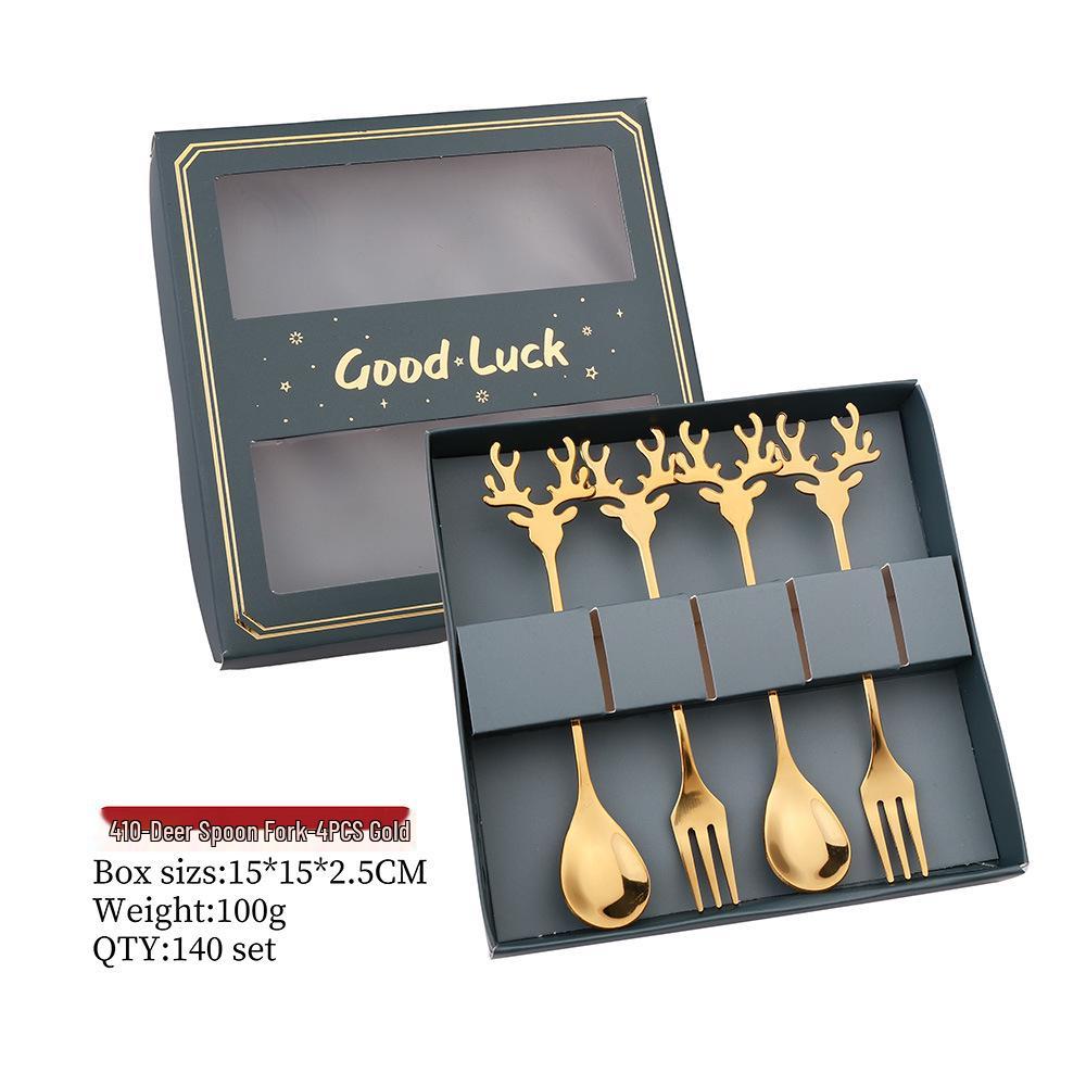 Reindeer-Themed 304 Stainless Steel Coffee and Dessert Mixing Spoon Gift Set In Cute Christmas Box