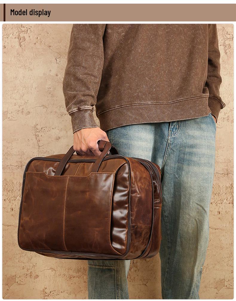Genuine Leather Multifunctional Travel Bag: Expandable Outdoor Casual Backpack Briefcase