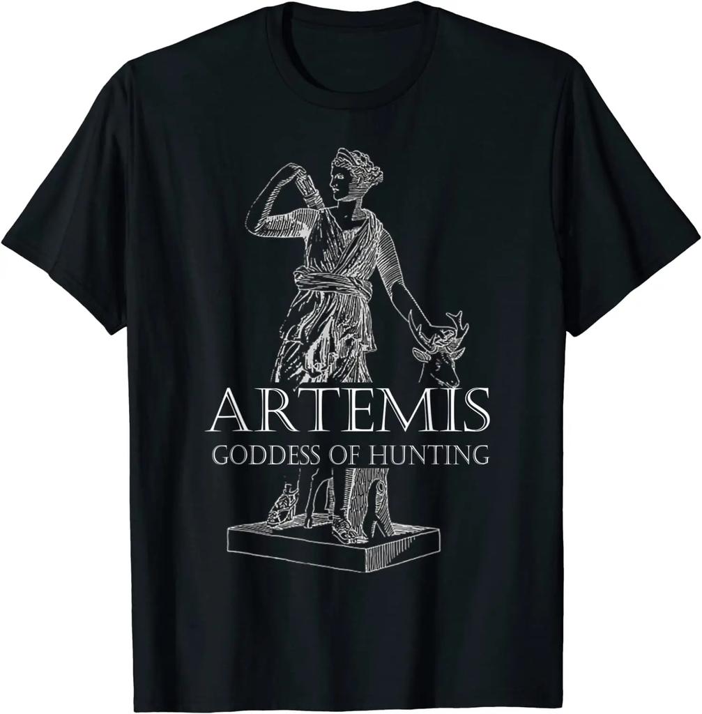 Artemis Göttin der Jagd Griechische Mythologie T-Shirt 100% Baumwolle Rundhals Kurzarm Sommer Freizeit Herren T-Shirt Streetwear