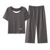 Pajamas women's 1011 new summer ice silk modal short-sleeved cropped pants fake two-piece cool loungewear set