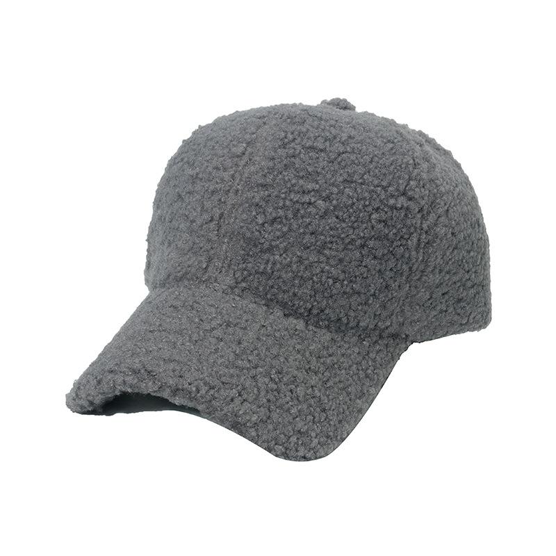 Hat Female Autumn and Winter Warm Thickened Lamb's Wool Baseball Cap Female Plush Hundred with Students Solid Colour Light Plate Duck Tongue Cap Male
