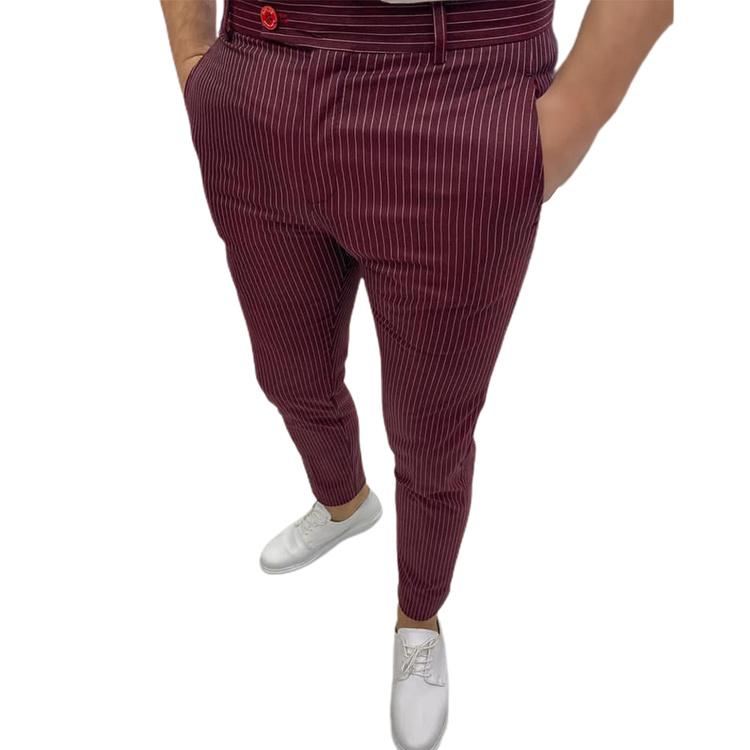 Cheap Business Men Party Striped Skinny Pants Stretch Slim Fit Office