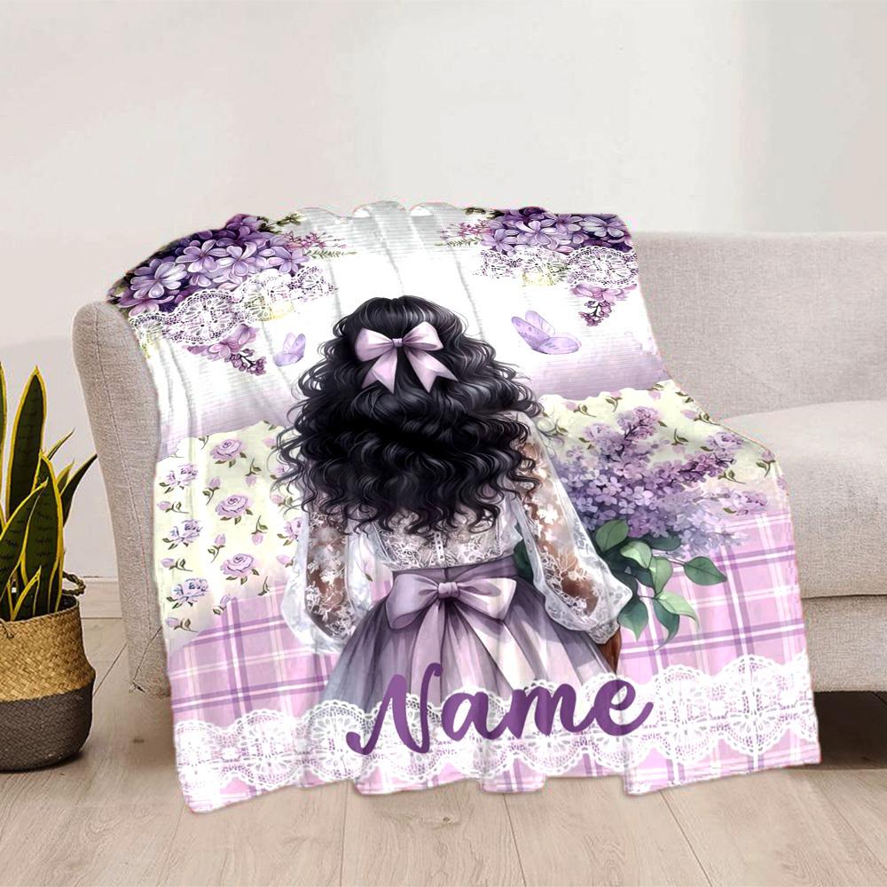 Home Customize Your Name Blankets Floral Lilac Butterflies Lace Elegant Design Comfortable Soft Lightweight Allseason Multipurpose Blanket For Picnic